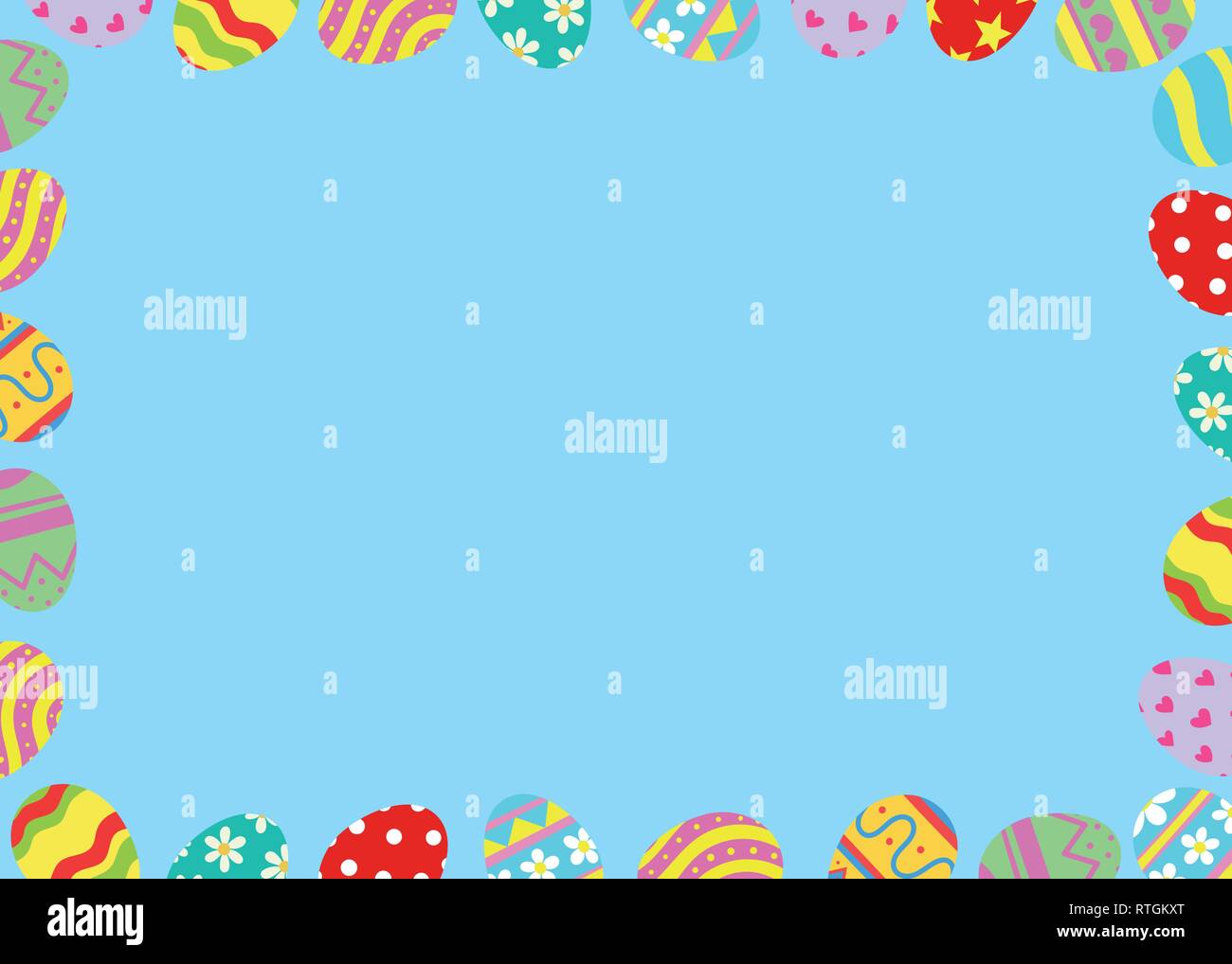 Oeufs de Pâques bord avec un noir de l'espace pour un texte, logo, ou des dessins et modèles. Vue de dessus. . Hand drawn vector illustration. Illustration de Vecteur