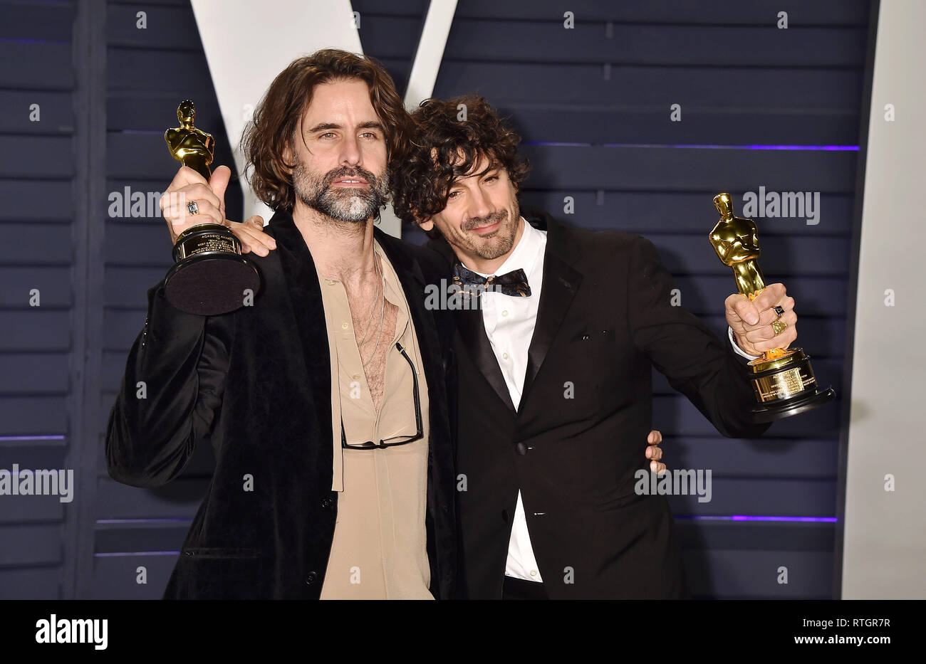 Los Angeles, CA - le 25 février : Andrew Wyatt (L) et Anthony Rossomando, lauréats du meilleur de la musique (chanson originale), assister à la 2019 Vanity Fair Oscar Par Banque D'Images