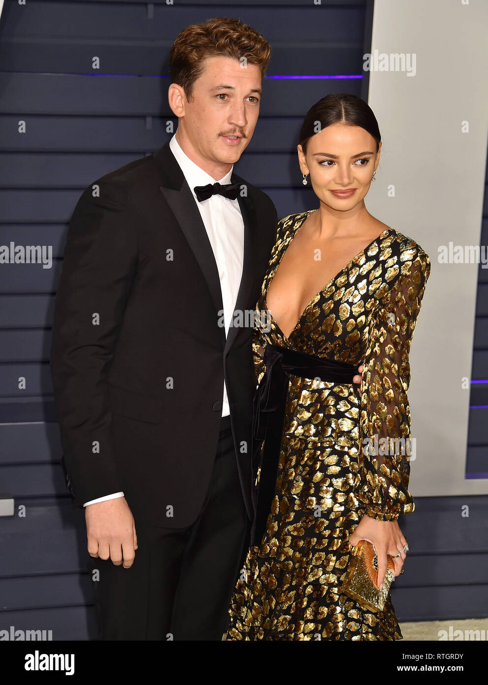 Los Angeles, CA - le 24 février : Miles Teller (L) et assister à la Sperry Keleigh 2019 Vanity Fair Oscar Party hosted by Radhika Jones à Wallis Annenbe Banque D'Images