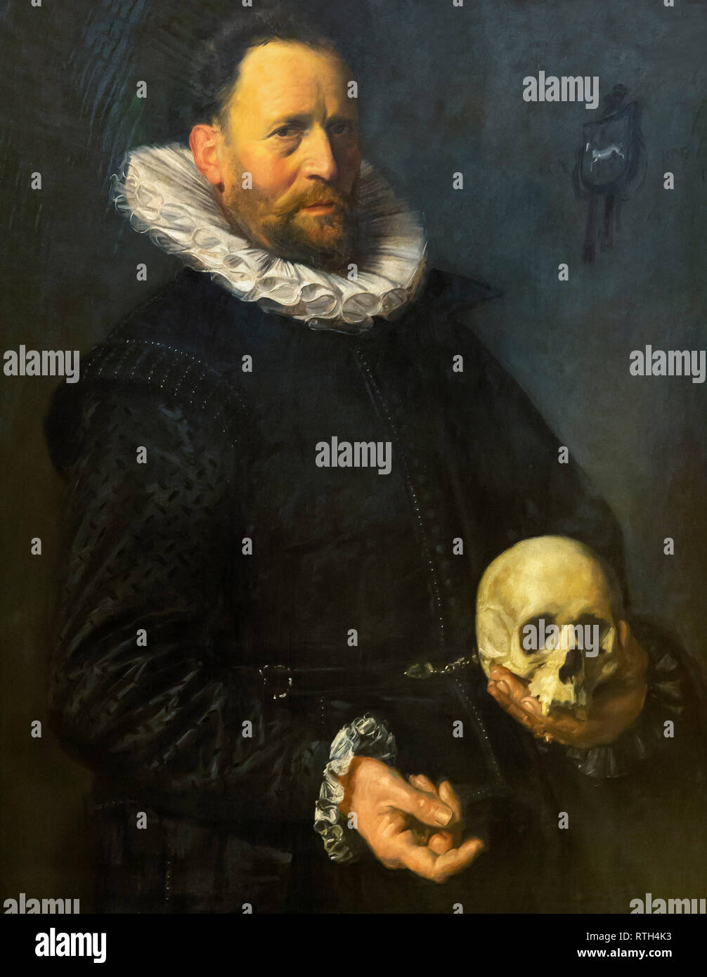 Un Portrait d'un homme tenant un crâne, Frans Hals, vers 1610, Banque D'Images