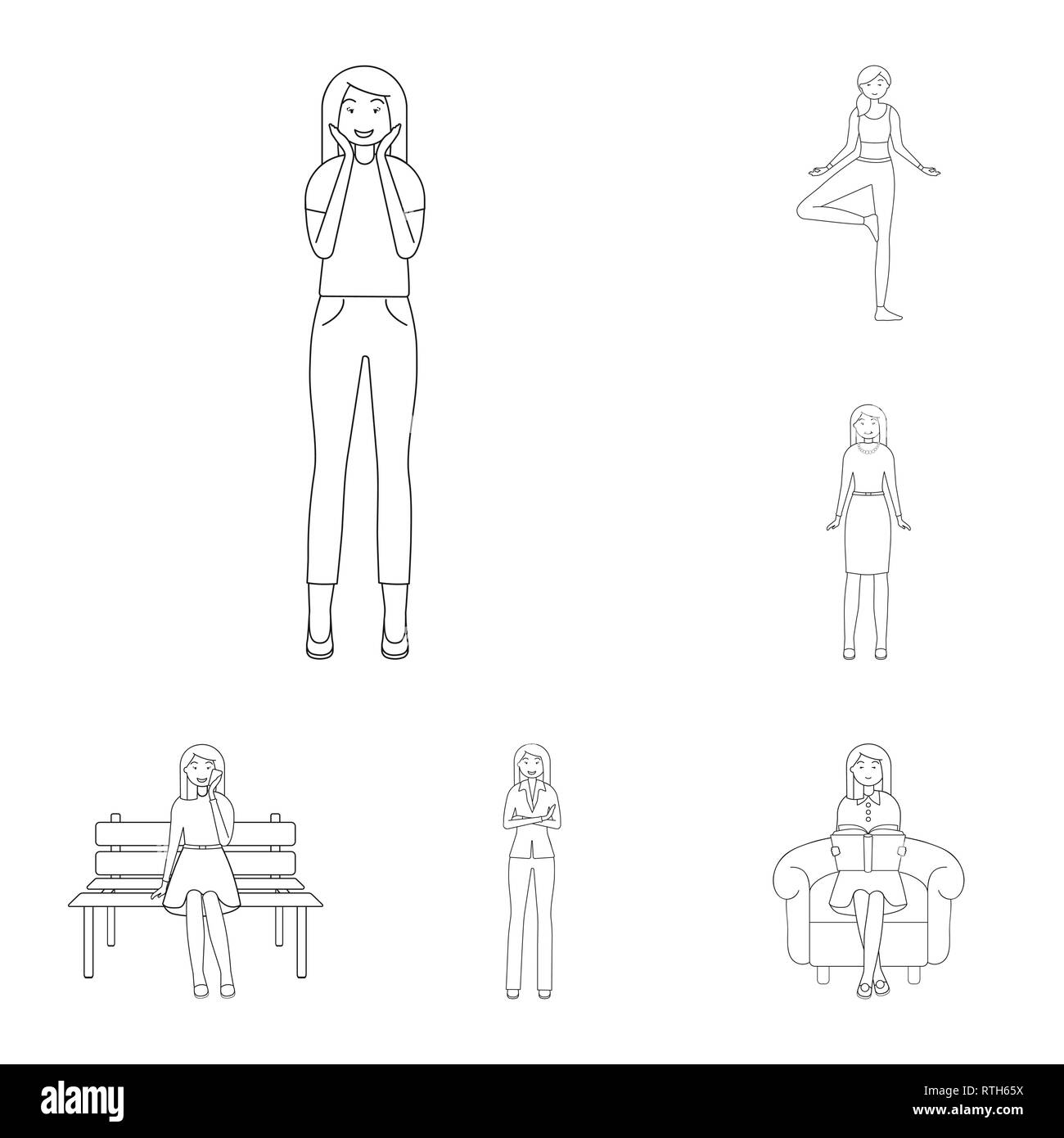 Objet isolé de la posture et de l'humeur d'un logo. Collection de posture et symbole de l'action féminine pour le web. Illustration de Vecteur