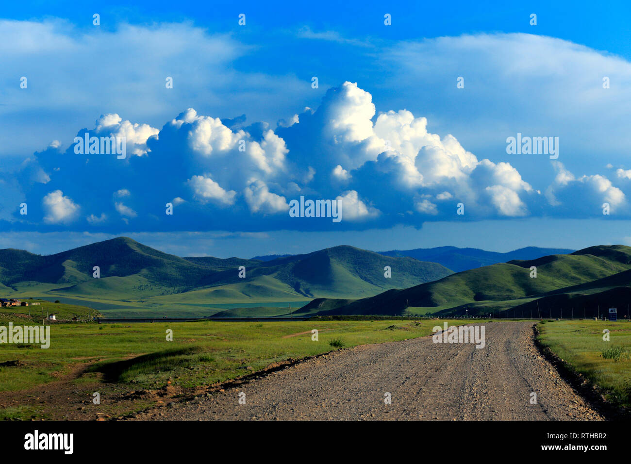 En route, steppe orhon, province de Bulgan, Mongolie Banque D'Images