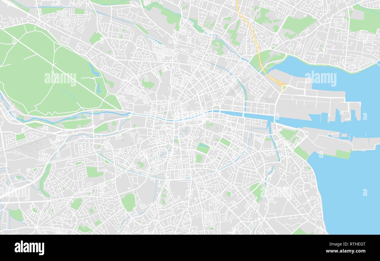 Dublin, Irlande carte du centre-ville dans un style classique avec des couleurs toutes les autoroutes, routes et chemins de fer. Illustration de Vecteur