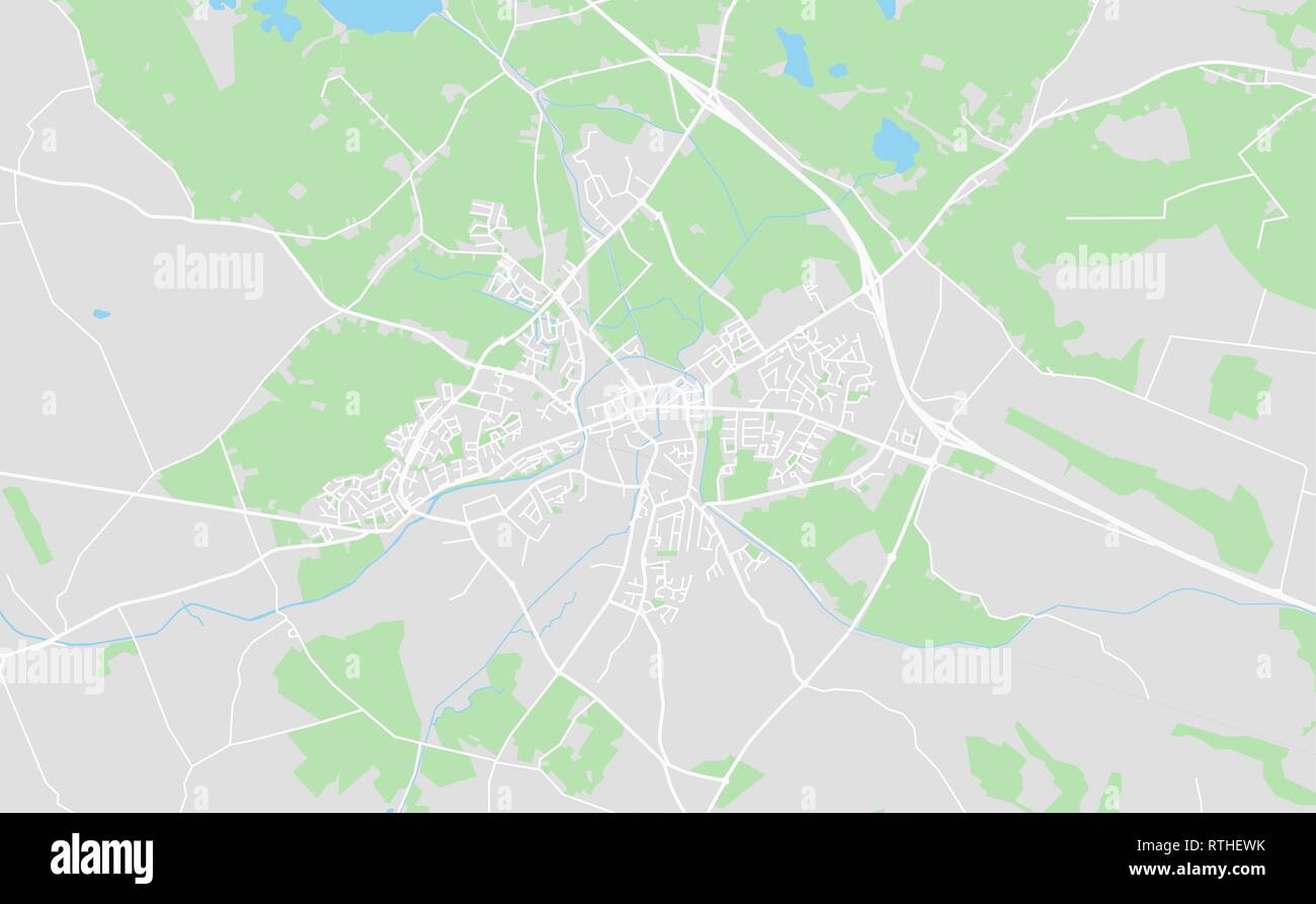 Mullingar, Irlande carte des rues du centre-ville dans un style classique avec des couleurs toutes les autoroutes, routes et chemins de fer. Illustration de Vecteur