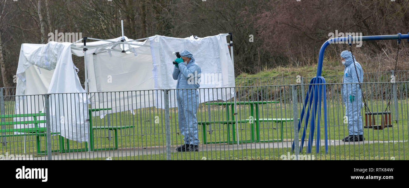 Harold Hill, Londres, Royaume-Uni. 2 mars 2019 Une jeune fille de 17 ans a été poignardé à mort dans un parc à Harold Hill Londres. Les enquêtes policières se poursuivent Crédit : Ian Davidson/Alamy Live News Banque D'Images