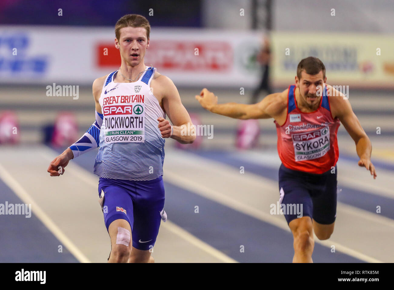 Glasgow, Ecosse, Royaume-Uni. 2 mars, 2019. Glasgow, Ecosse, Royaume-Uni. 2e Mar 2019. TIM DUCKWORTH représentant la Grande-Bretagne et d'Irlande s'exécutant en heptathlon 60 mètres d'Europe d'athlétisme en salle, Emirates Arena, Glasgow, Royaume-Uni Crédit : Findlay/Alamy Live News Banque D'Images