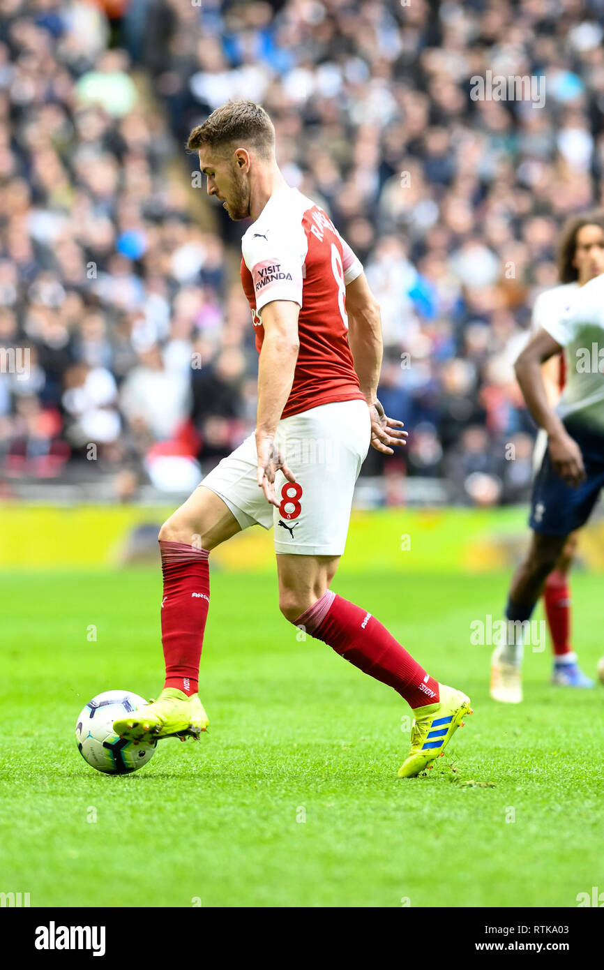 Londres, Royaume-Uni. 2 mars 2019. Aaron Ramsey d'Arsenal au cours de la Premier League match entre Arsenal et Tottenham Hotspur au stade de Wembley, Londres, Angleterre le 2 mars 2019. Photo par Adamo Di Loreto. Usage éditorial uniquement, licence requise pour un usage commercial. Aucune utilisation de pari, de jeux ou d'un seul club/ligue/dvd publications. Banque D'Images