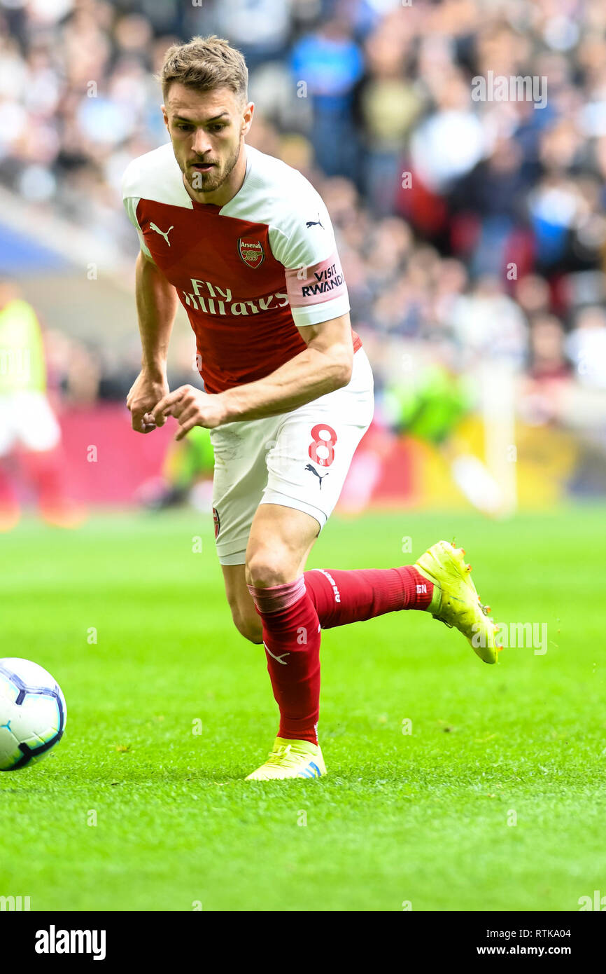 Londres, Royaume-Uni. 2 mars 2019. Aaron Ramsey d'Arsenal au cours de la Premier League match entre Arsenal et Tottenham Hotspur au stade de Wembley, Londres, Angleterre le 2 mars 2019. Photo par Adamo Di Loreto. Usage éditorial uniquement, licence requise pour un usage commercial. Aucune utilisation de pari, de jeux ou d'un seul club/ligue/dvd publications. Banque D'Images