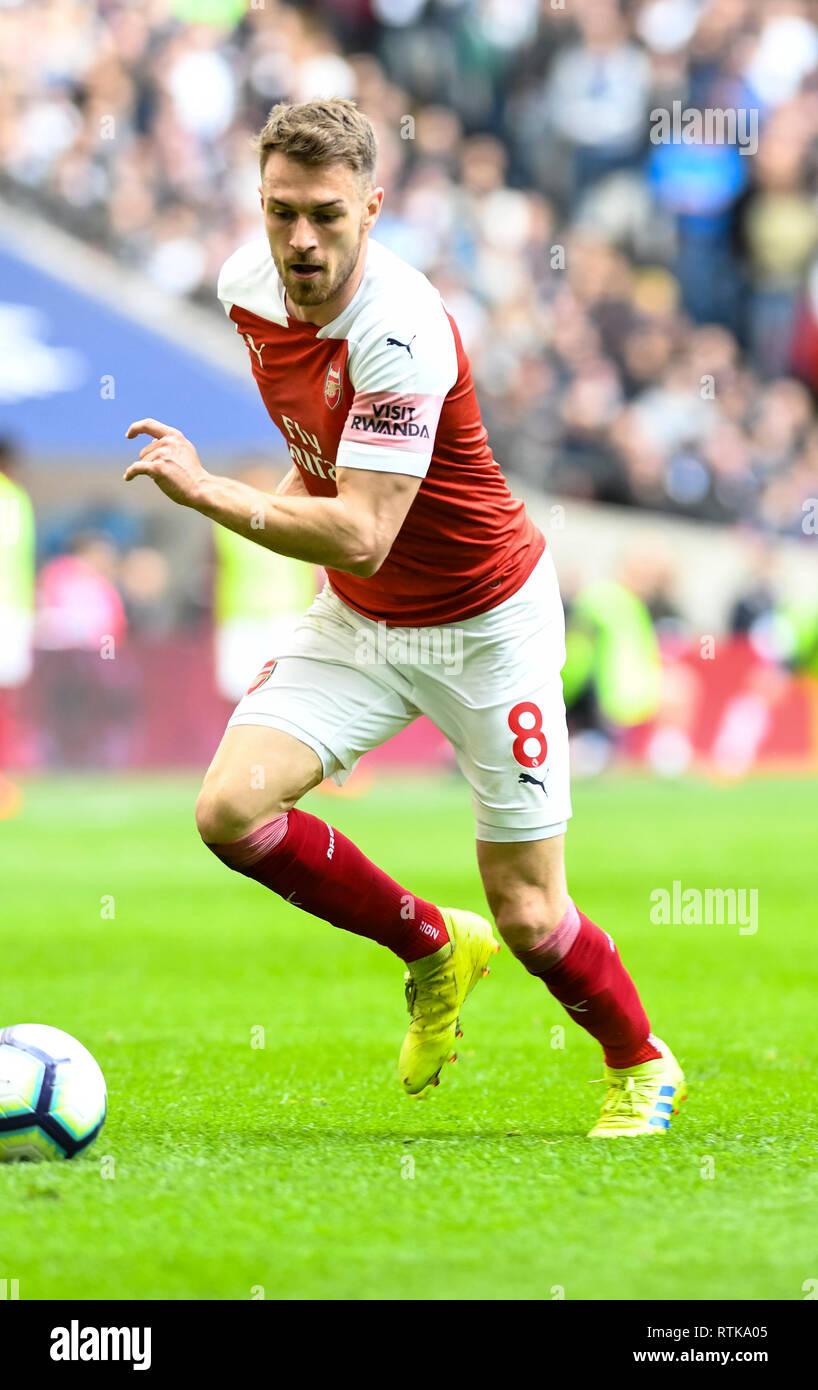 Londres, Royaume-Uni. 2 mars 2019. Aaron Ramsey d'Arsenal au cours de la Premier League match entre Arsenal et Tottenham Hotspur au stade de Wembley, Londres, Angleterre le 2 mars 2019. Photo par Adamo Di Loreto. Usage éditorial uniquement, licence requise pour un usage commercial. Aucune utilisation de pari, de jeux ou d'un seul club/ligue/dvd publications. Banque D'Images