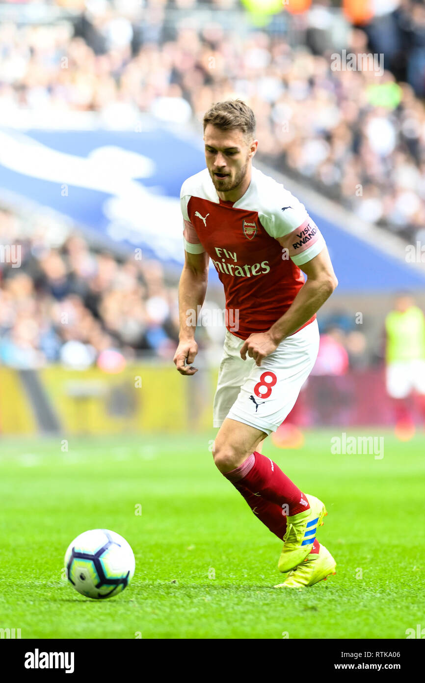 Londres, Royaume-Uni. 2 mars 2019. Aaron Ramsey d'Arsenal au cours de la Premier League match entre Arsenal et Tottenham Hotspur au stade de Wembley, Londres, Angleterre le 2 mars 2019. Photo par Adamo Di Loreto. Usage éditorial uniquement, licence requise pour un usage commercial. Aucune utilisation de pari, de jeux ou d'un seul club/ligue/dvd publications. Banque D'Images