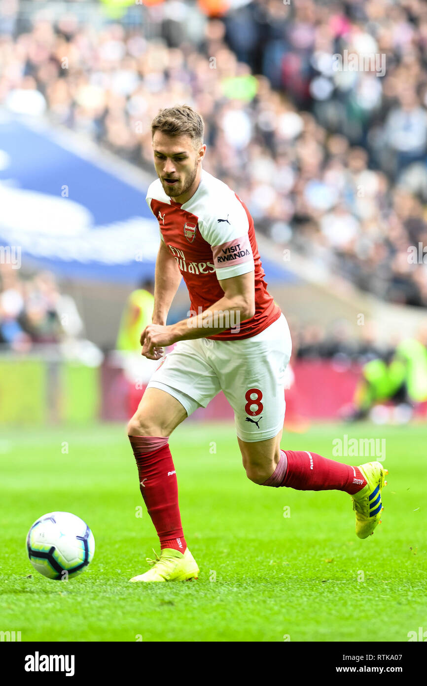Londres, Royaume-Uni. 2 mars 2019. Aaron Ramsey d'Arsenal au cours de la Premier League match entre Arsenal et Tottenham Hotspur au stade de Wembley, Londres, Angleterre le 2 mars 2019. Photo par Adamo Di Loreto. Usage éditorial uniquement, licence requise pour un usage commercial. Aucune utilisation de pari, de jeux ou d'un seul club/ligue/dvd publications. Banque D'Images