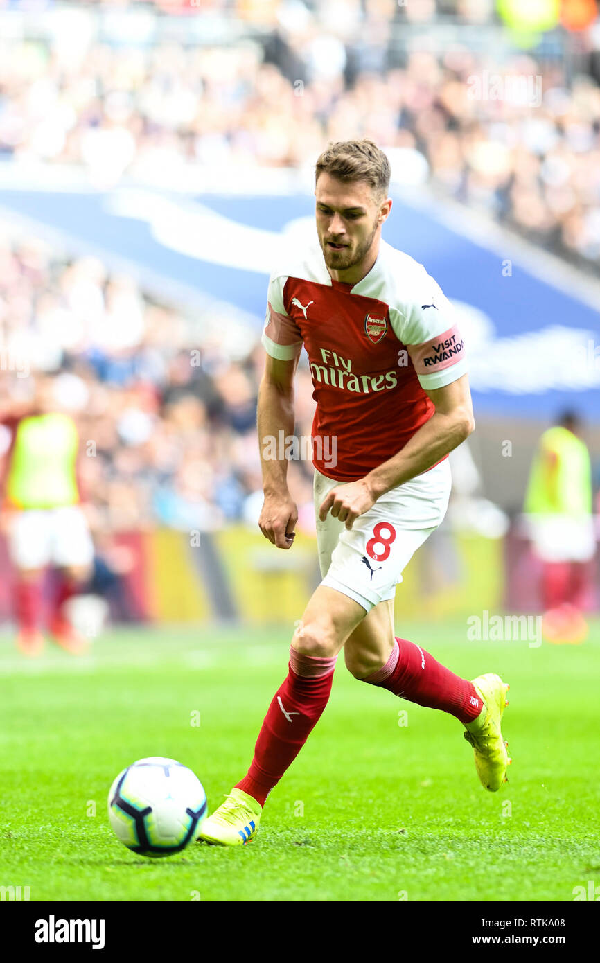 Londres, Royaume-Uni. 2 mars 2019. Aaron Ramsey d'Arsenal au cours de la Premier League match entre Arsenal et Tottenham Hotspur au stade de Wembley, Londres, Angleterre le 2 mars 2019. Photo par Adamo Di Loreto. Usage éditorial uniquement, licence requise pour un usage commercial. Aucune utilisation de pari, de jeux ou d'un seul club/ligue/dvd publications. Banque D'Images