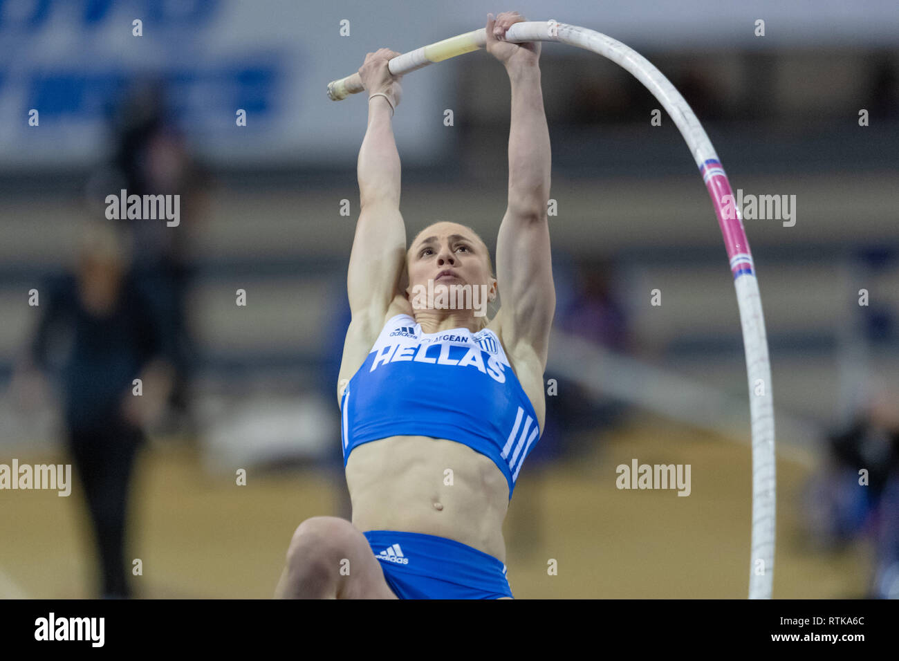 Glasgow, Royaume-Uni. 2 mars 2019. Nikoleta (Kiriakopoulou (GRE) dans le Perche au cours de Qualification Championnats d'Europe d'athlétisme Indoor 2019 Glasgow au Emirates Arena le Samedi, 02 mars 2019. GLASGOW EN ÉCOSSE. (Usage éditorial uniquement, licence requise pour un usage commercial. Aucune utilisation de pari, de jeux ou d'un seul club/ligue/dvd publications.) Crédit : Taka G Wu/Alamy News Banque D'Images