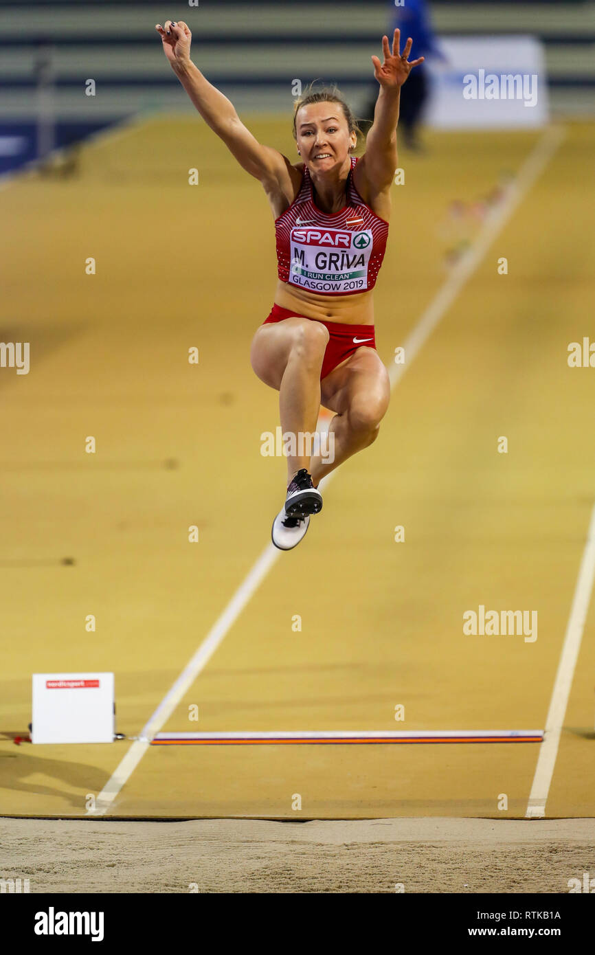 Glasgow, Ecosse, Royaume-Uni. 2 mars, 2019. Mara Griva représentant la Lettonie, en compétition dans le saut en longueur. Credit : Findlay/Alamy Live News Banque D'Images