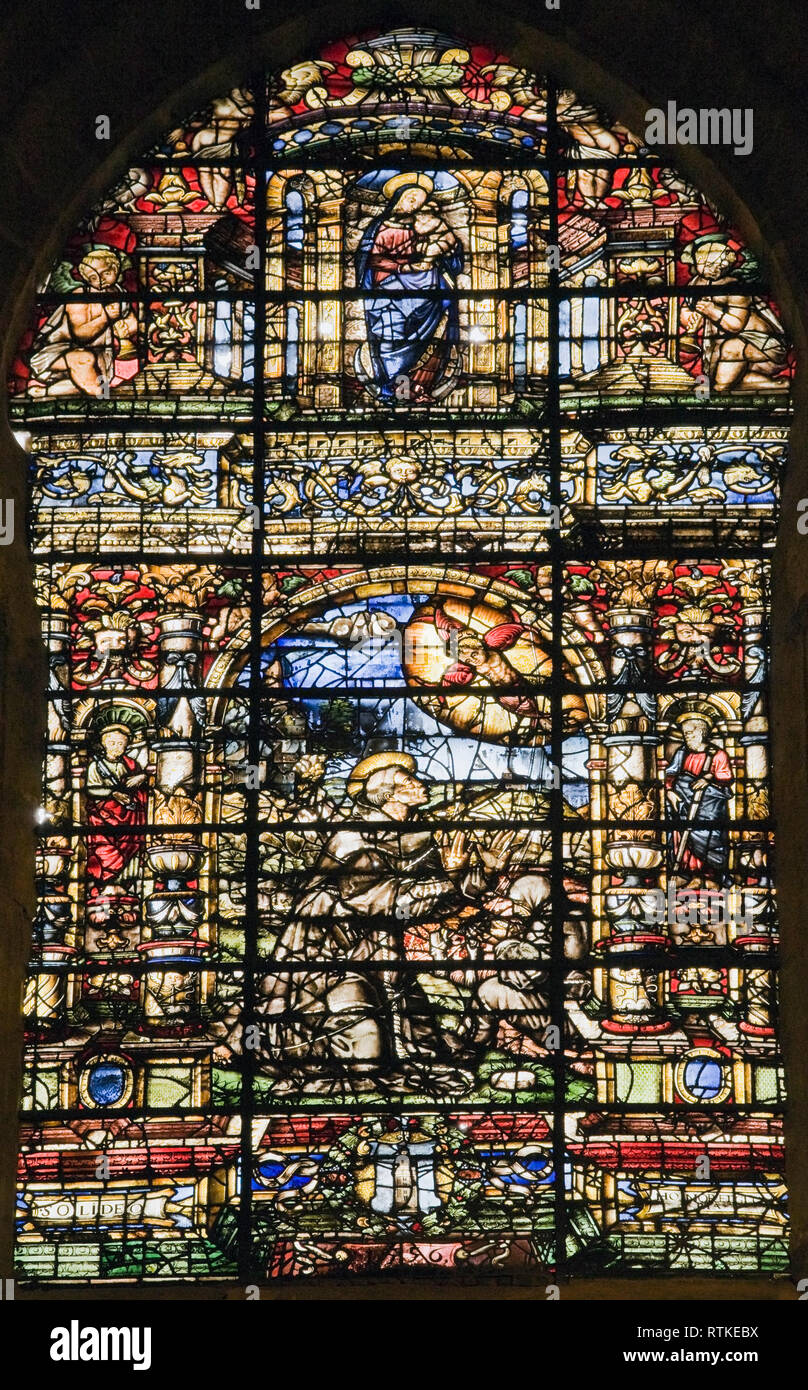Vitrail à l'intérieur de la cathédrale gothique de Séville, Séville, Espagne, Europe Banque D'Images