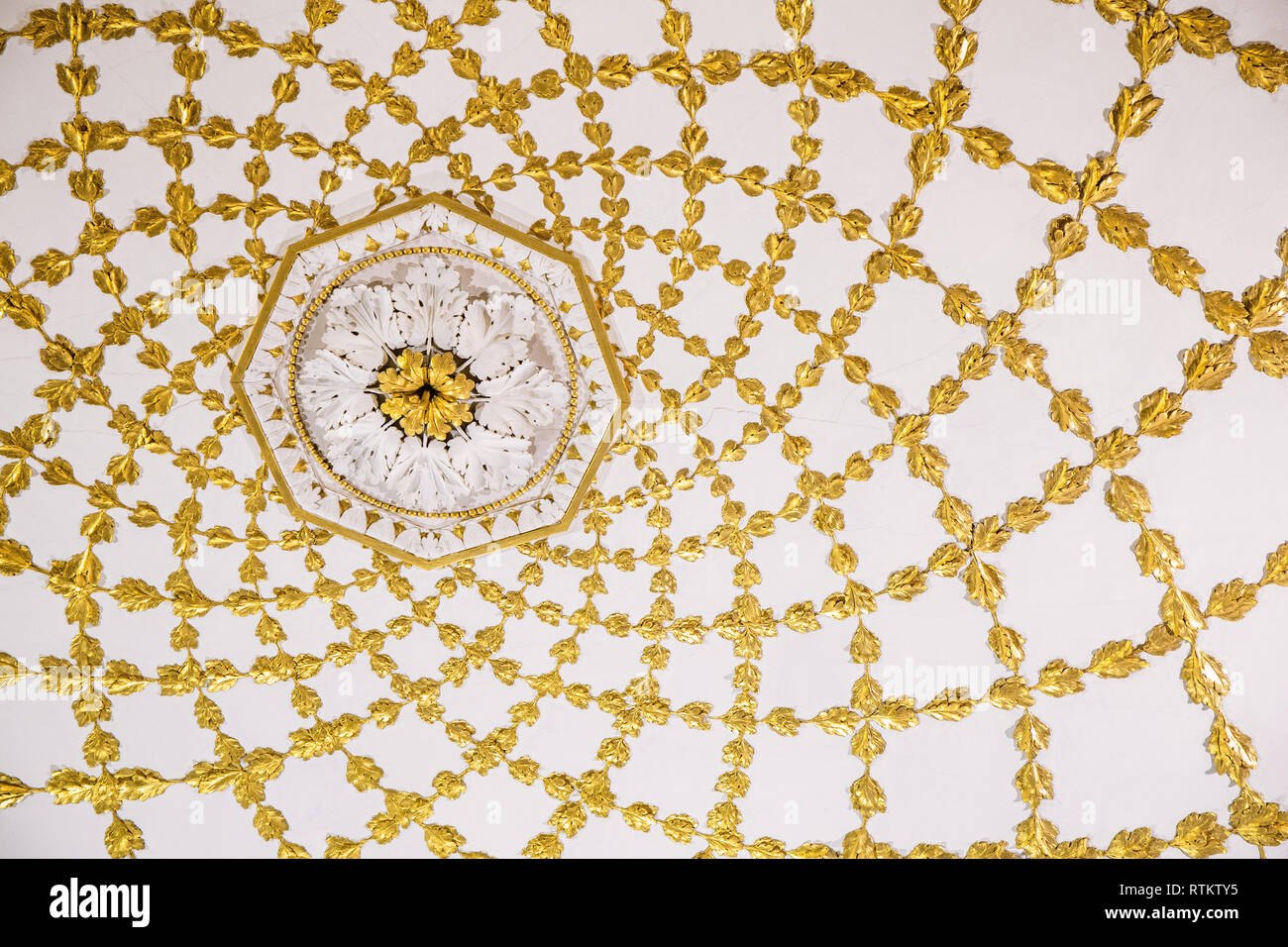 Florence, Italie. Plafond décoré dans la chambre du roi Victor-Emmanuel II de Savoie, dans le Palais Pitti (Palazzo Pitti). (Pour un usage éditorial uniquement) Banque D'Images