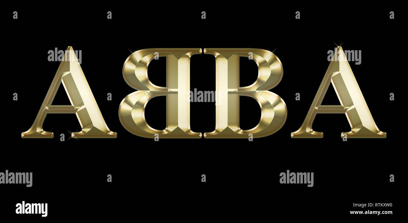 Texte d'or de décoration sur l'arrière-plan noir - abba - Swedish Music Group Banque D'Images