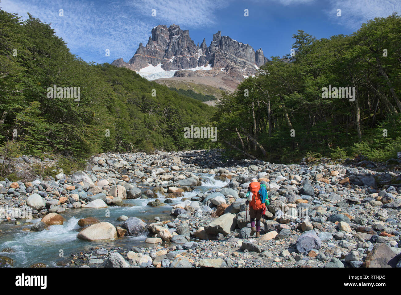 Trekking dans le beau Cerro Castillo Réserve, d'Aysen, en Patagonie, au Chili Banque D'Images