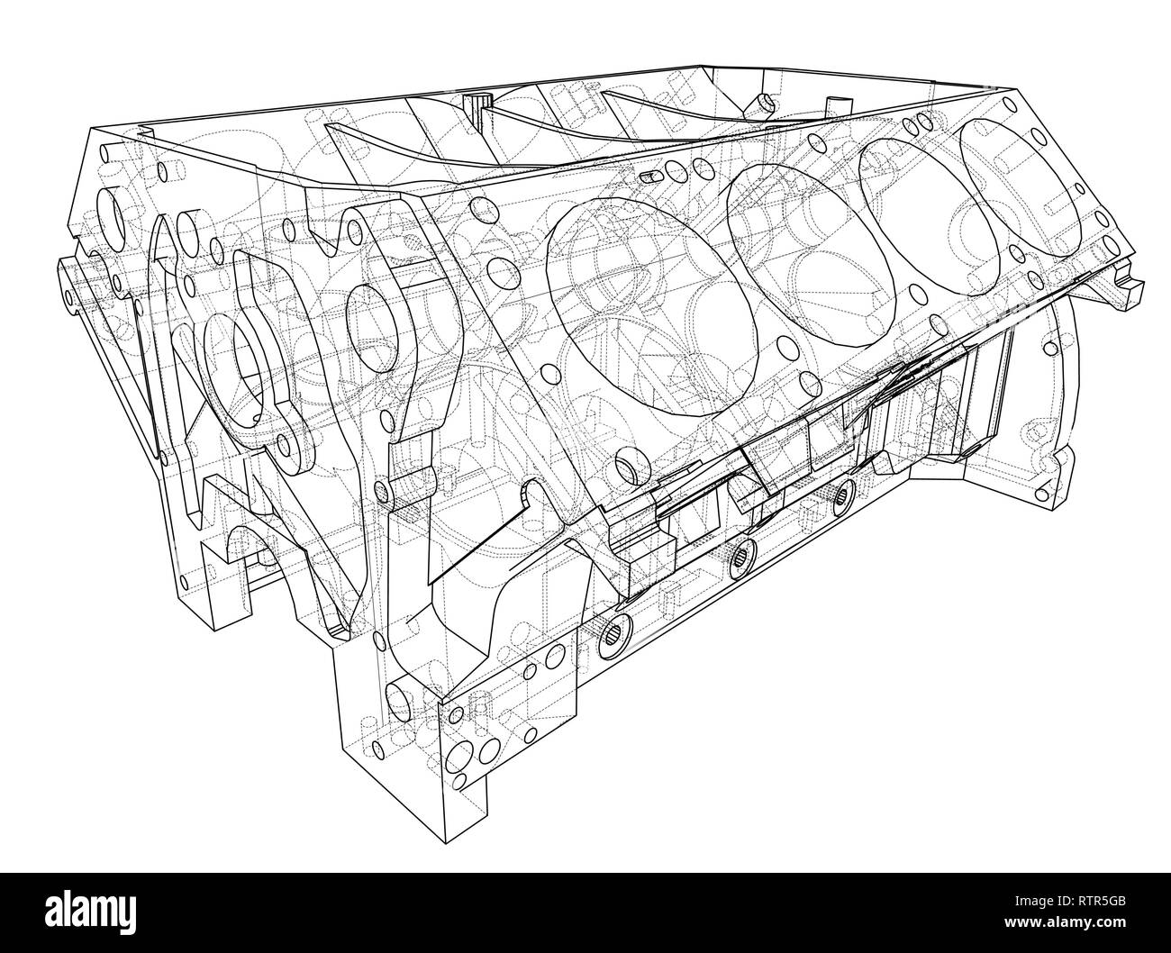Croquis du bloc moteur. Le rendu 3D de vecteur Illustration de Vecteur