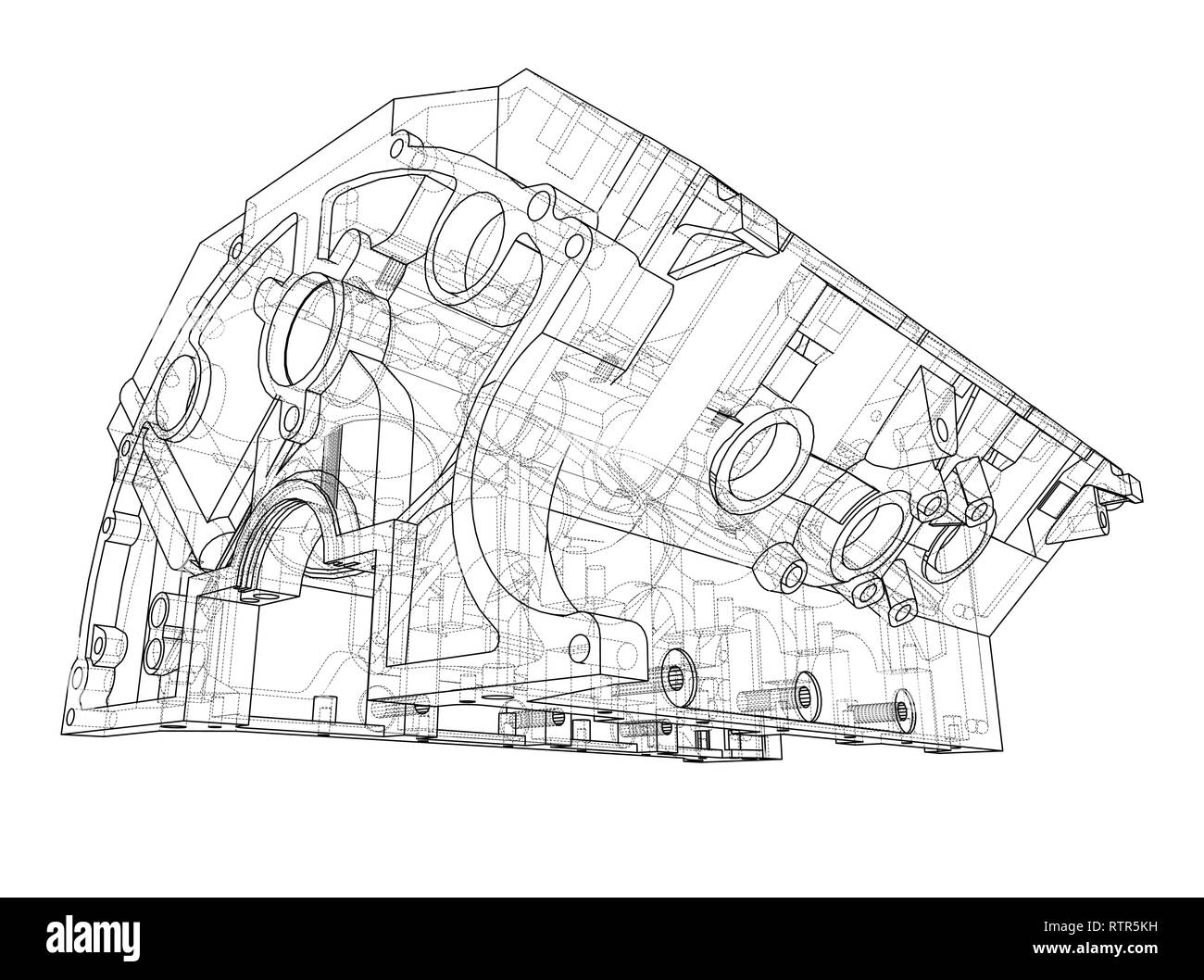 Croquis du bloc moteur. Le rendu 3D de vecteur Illustration de Vecteur