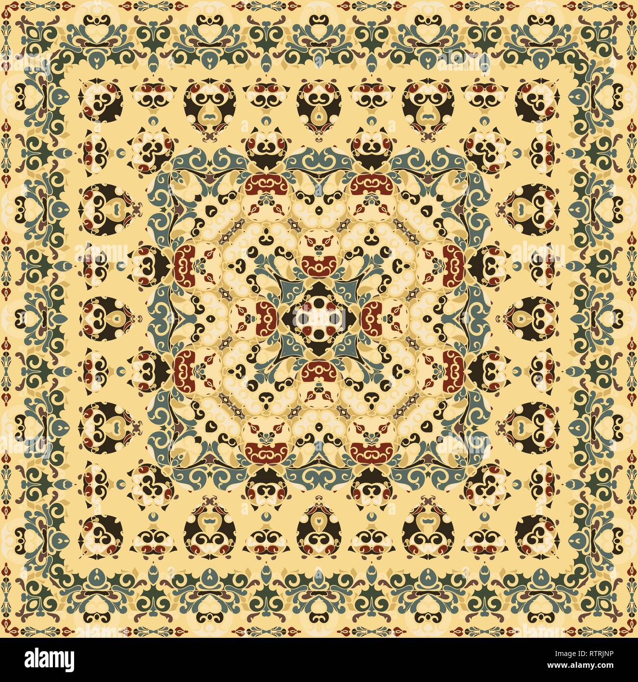 De riches motifs originaux pour un foulard. Ornement carrés dans un style oriental. Vector illustration. Illustration de Vecteur