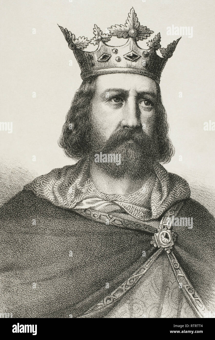 Alfons II le Chaste (1157-1196). Le roi d'Aragon et comte de Barcelone. La lithographie. Détail. Crónica general de España, Historia Ilustrada Descriptiva y de sus Provincias. La Catalogne. 1866. Banque D'Images