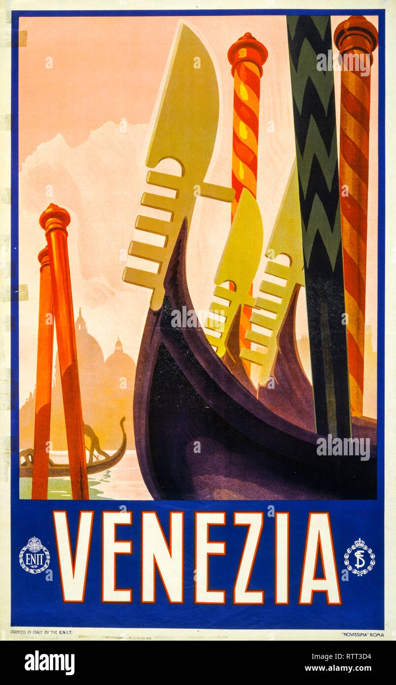 Venise, Venise, affiche de voyage vintage, vers 1930 Banque D'Images