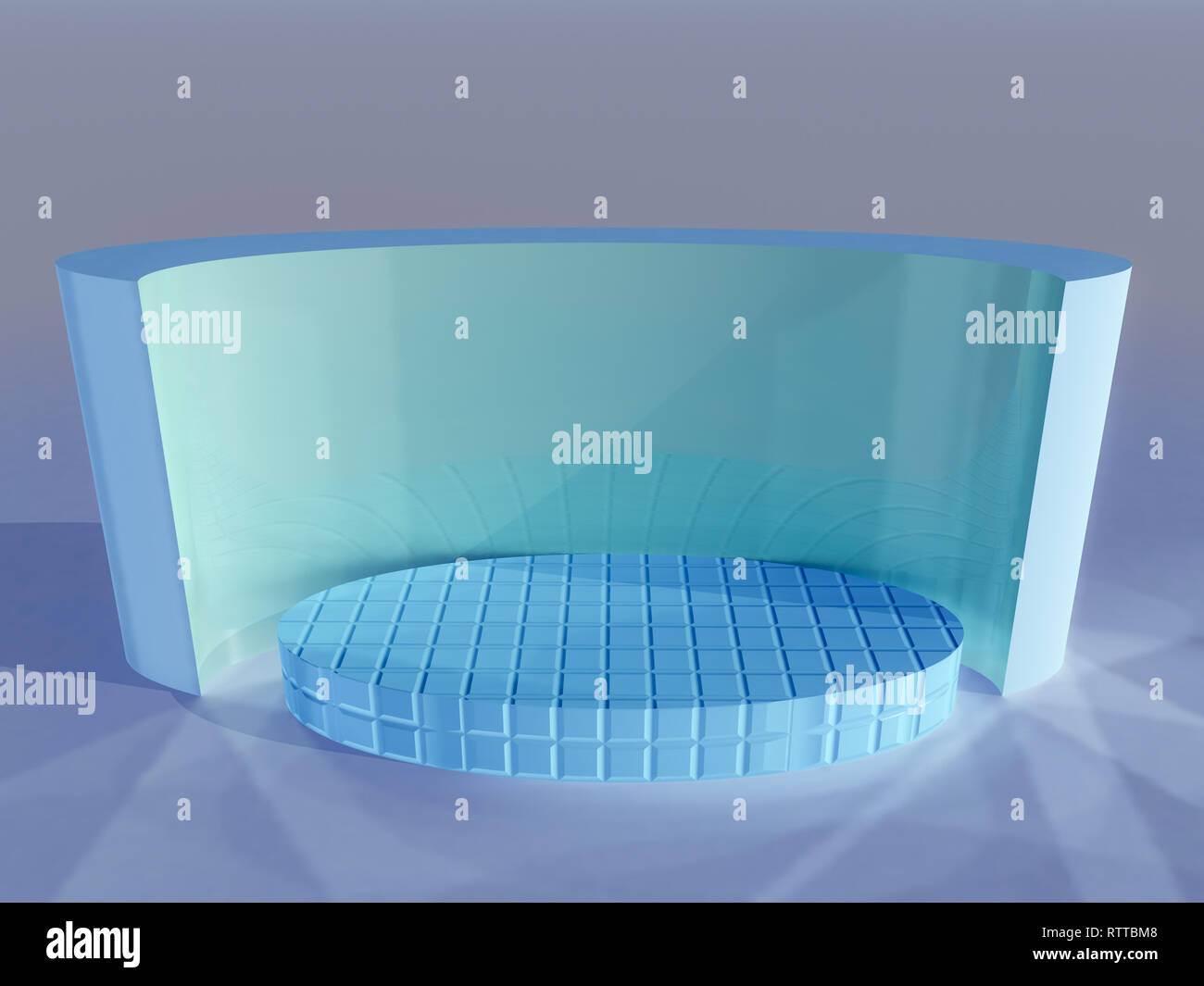 Une petite scène avec la plate-forme châssis incurvé toile, 3d illustration. Banque D'Images