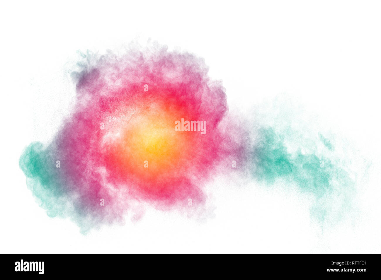 Explosion de poudre multicolore sur fond blanc. Banque D'Images