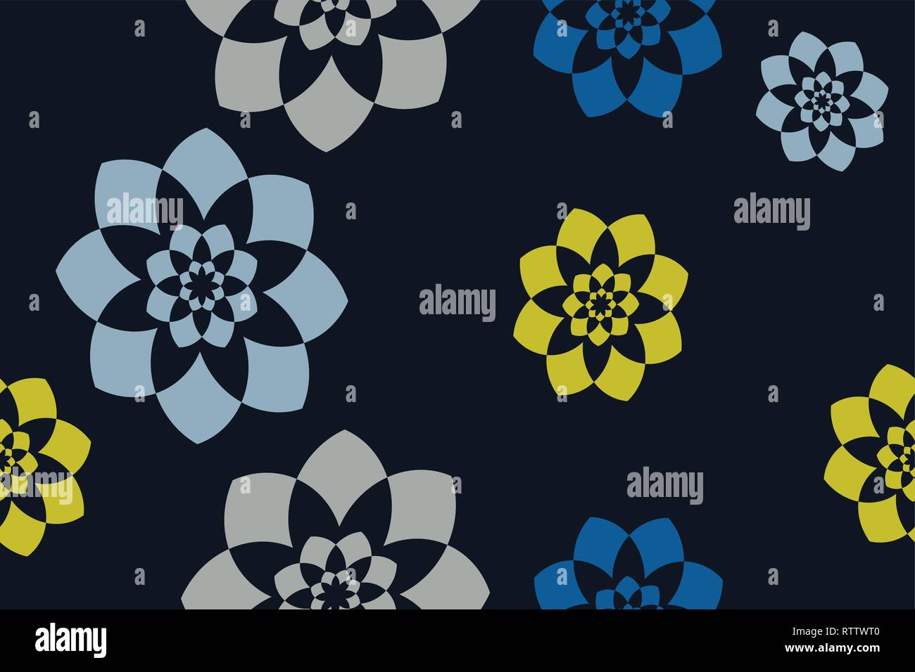 Seamless pattern abstract background, faite avec des formes géométriques colorées en fleur l'abstraction. Vector art décoratif en jaune, bleu et gris Illustration de Vecteur