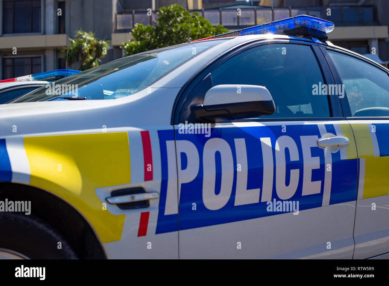 Christchurch, Nouvelle-Zélande, le 2 mars 2019 : Nouvelle Zélande en stationnement des voitures de police avec leur image de marque distincte Banque D'Images