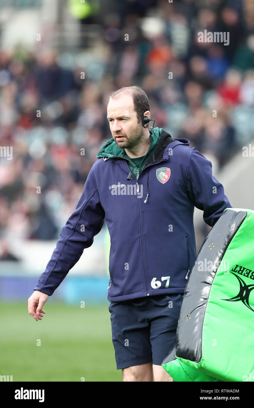 Leicester, Royaume-Uni. 2 mars 2019. L'entraîneur-chef Geordan Murphy prend les Tigres warmup session avant la ronde 15 Premiership match entre Leicester Tigers et guêpes rfc. © Phil Hutchinson/Alamy Live News Crédit : Phil Hutchinson/Alamy Live News Banque D'Images