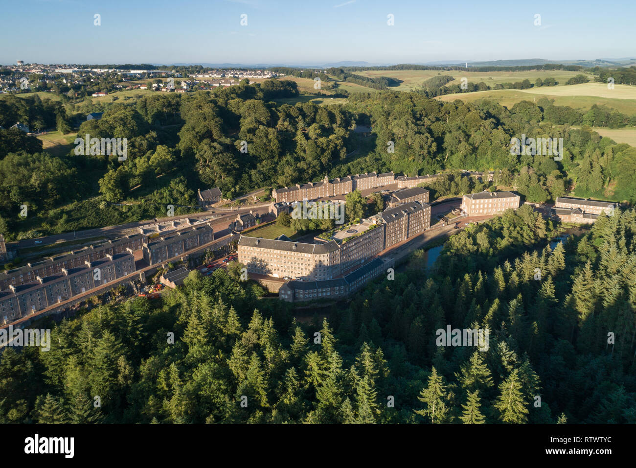 Image aérienne montrant Site du patrimoine mondial de New Lanark South Lanarkshire en Ecosse du Sud,. Banque D'Images