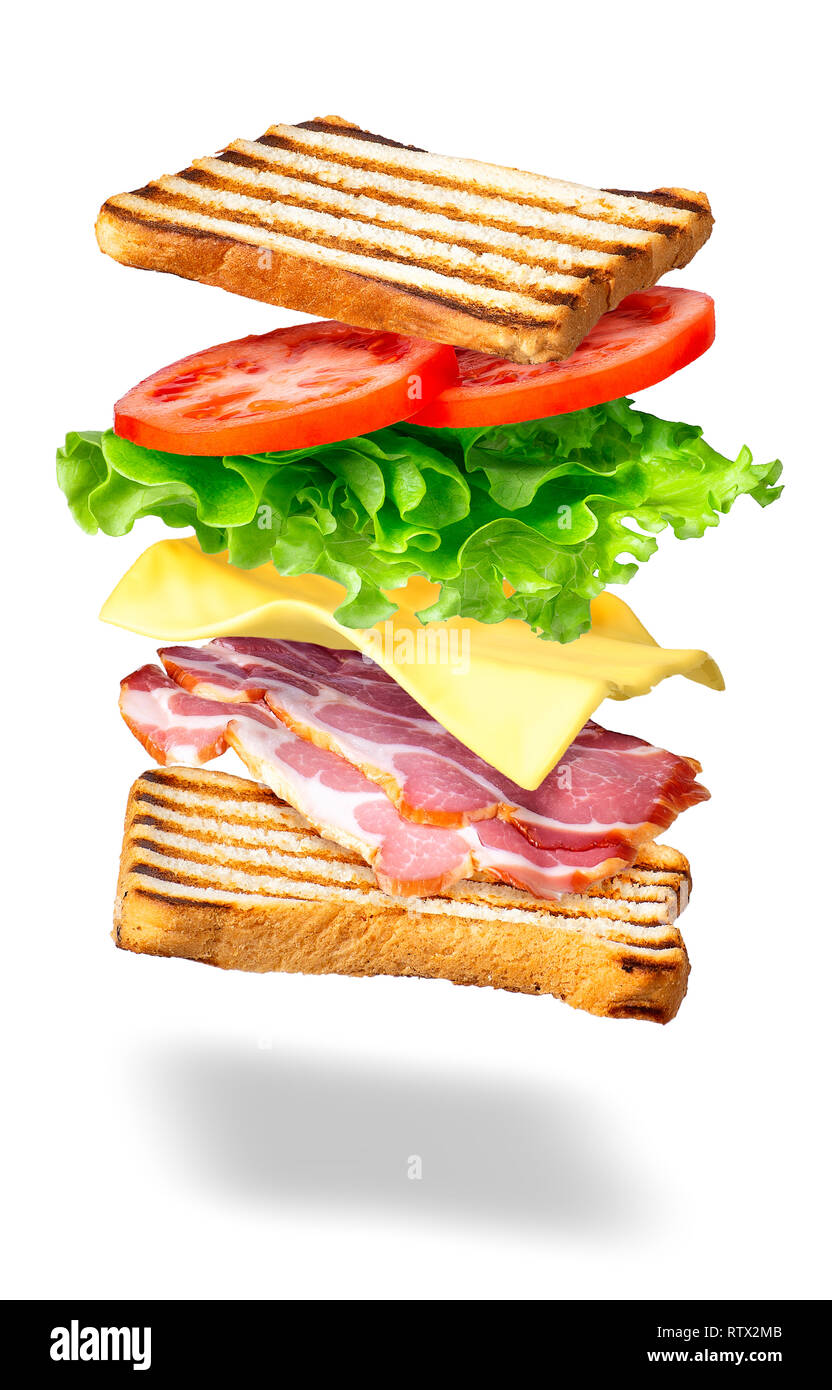 Sandwich avec les ingrédients de vol Banque D'Images
