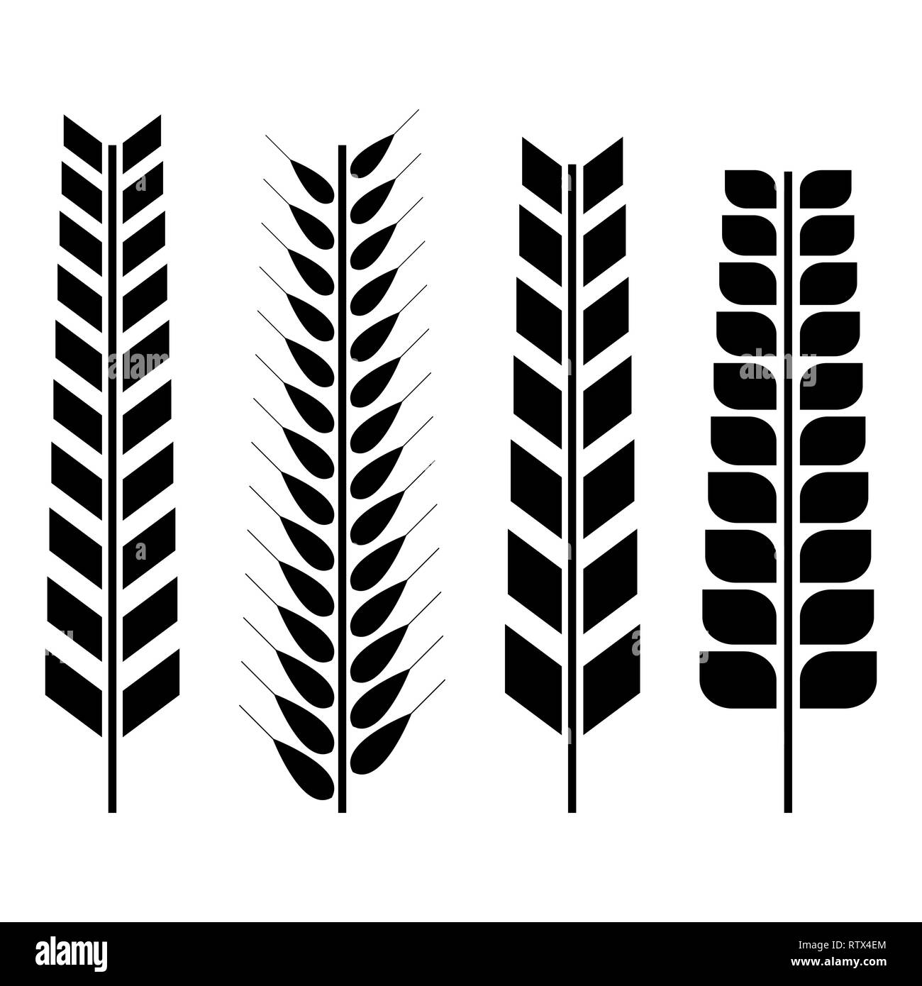 Ensemble d'épillets divers de blé. Silhouettes noires sur fond blanc, vector illustration. Illustration de Vecteur