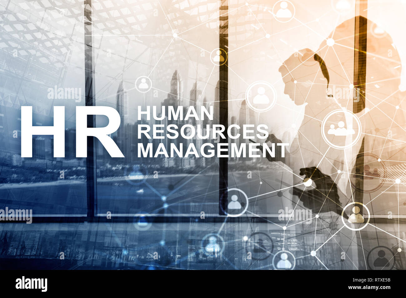 La gestion des ressources humaines, RH, Team Building et de recrutement concept sur fond flou. Banque D'Images