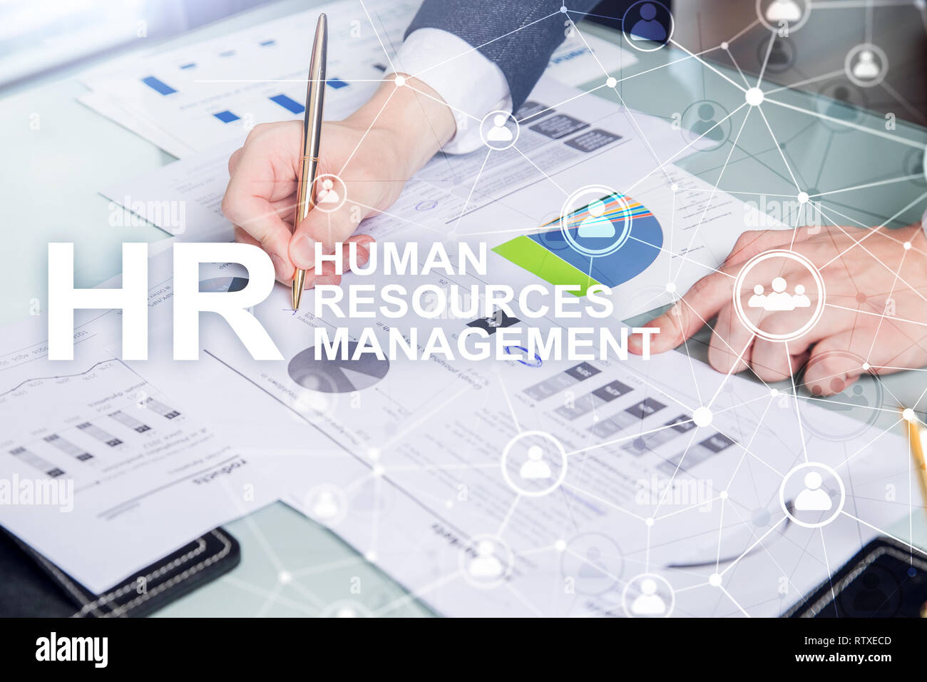 La gestion des ressources humaines, RH, Team Building et de recrutement concept sur fond flou. Banque D'Images
