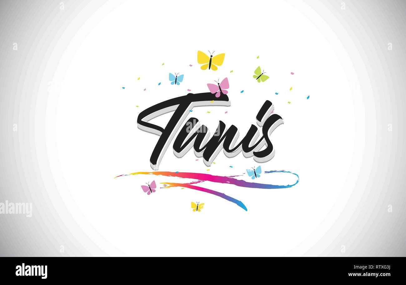 Mot texte manuscrite de Tunis avec les papillons et Swoosh coloré Design illustration vectorielle. Illustration de Vecteur