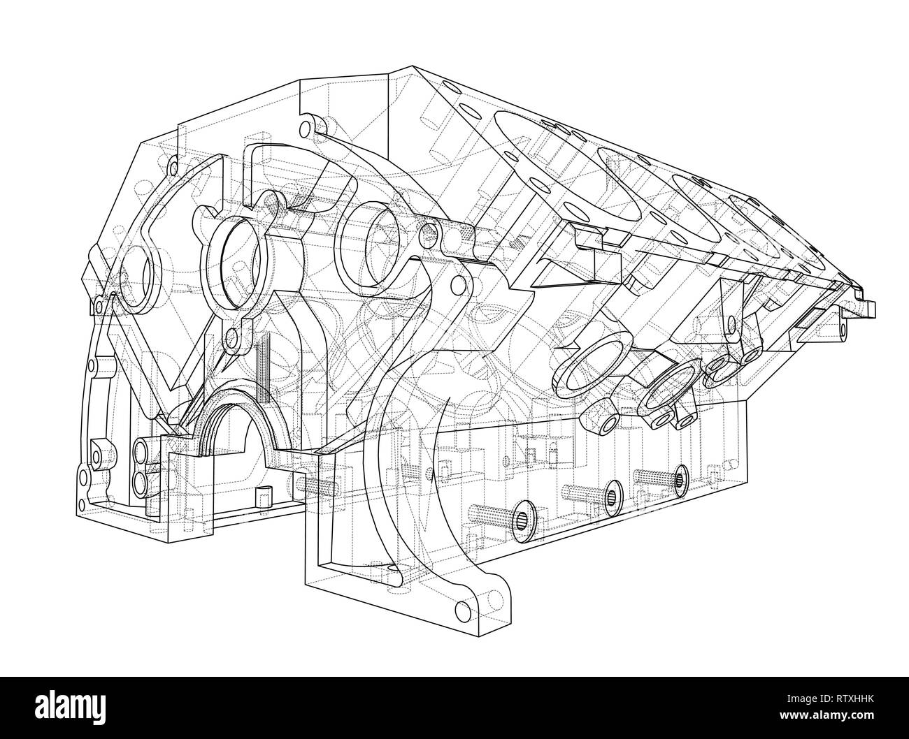Croquis du bloc moteur. Le rendu 3D de vecteur Illustration de Vecteur