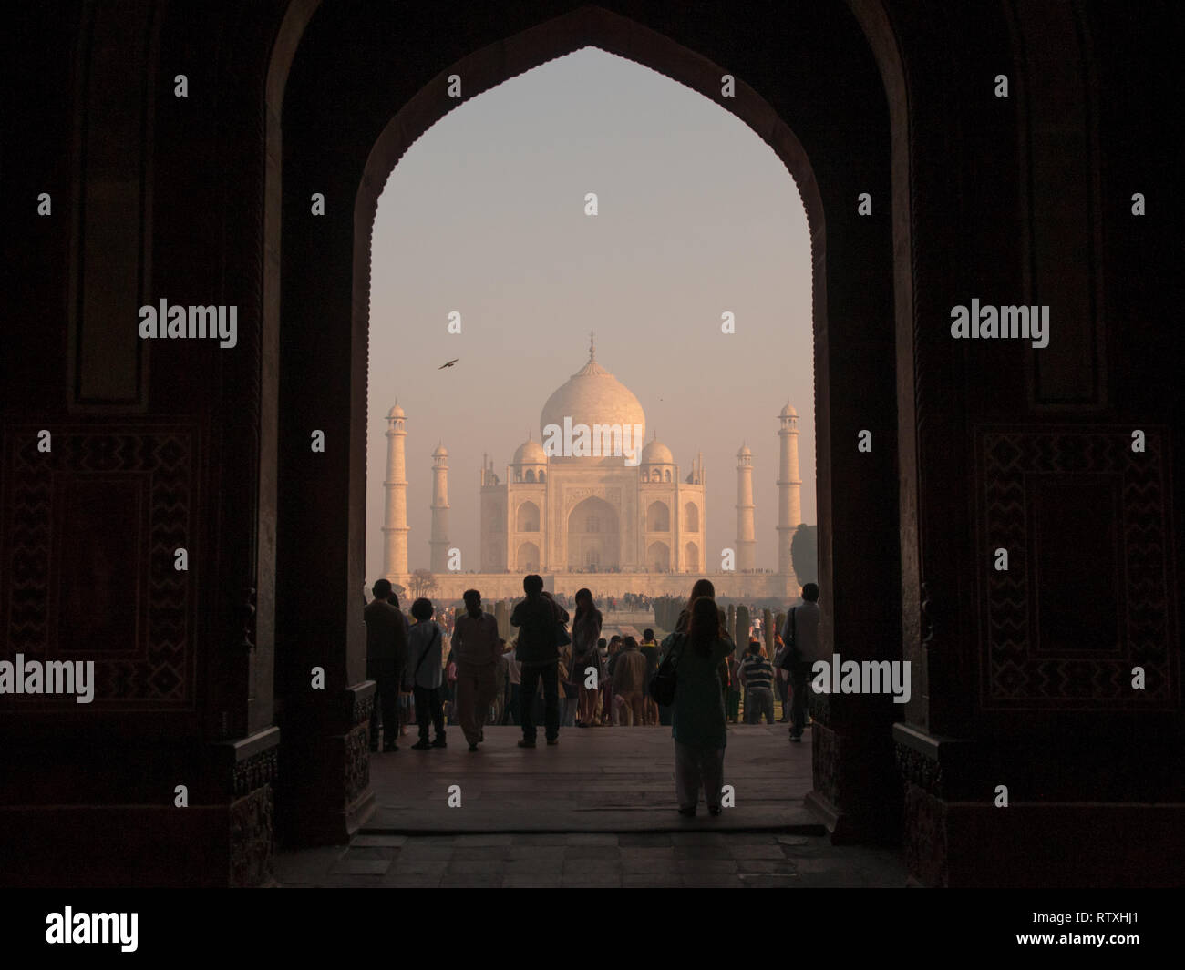 Tôt le matin au Taj Mahal à Agra, en Inde. C'est un tombeau de l'empereur Mughal Shah Jahans épouse Mumtaz Mahal. Banque D'Images