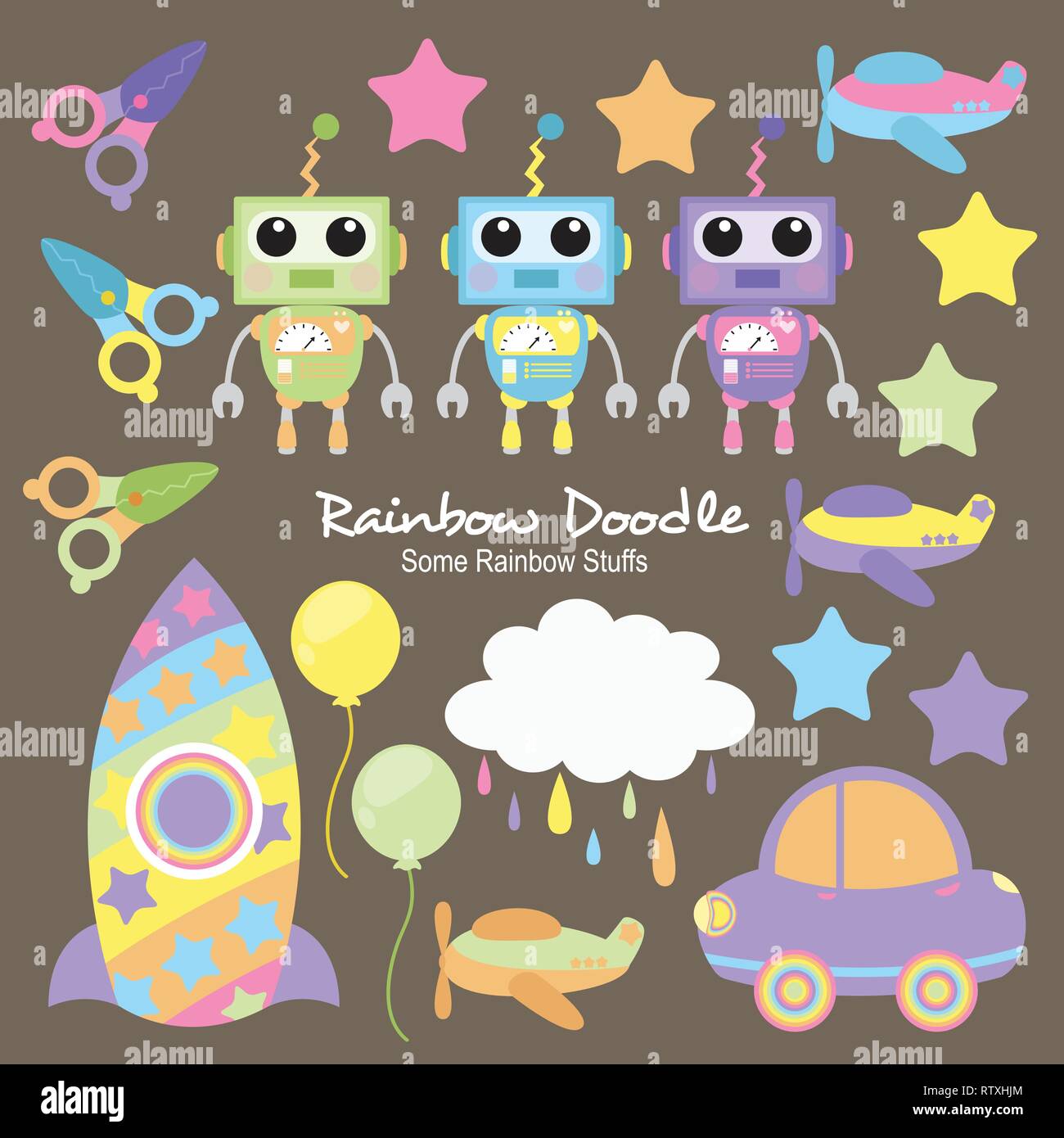 Rainbow Collection Doodle Illustration de Vecteur