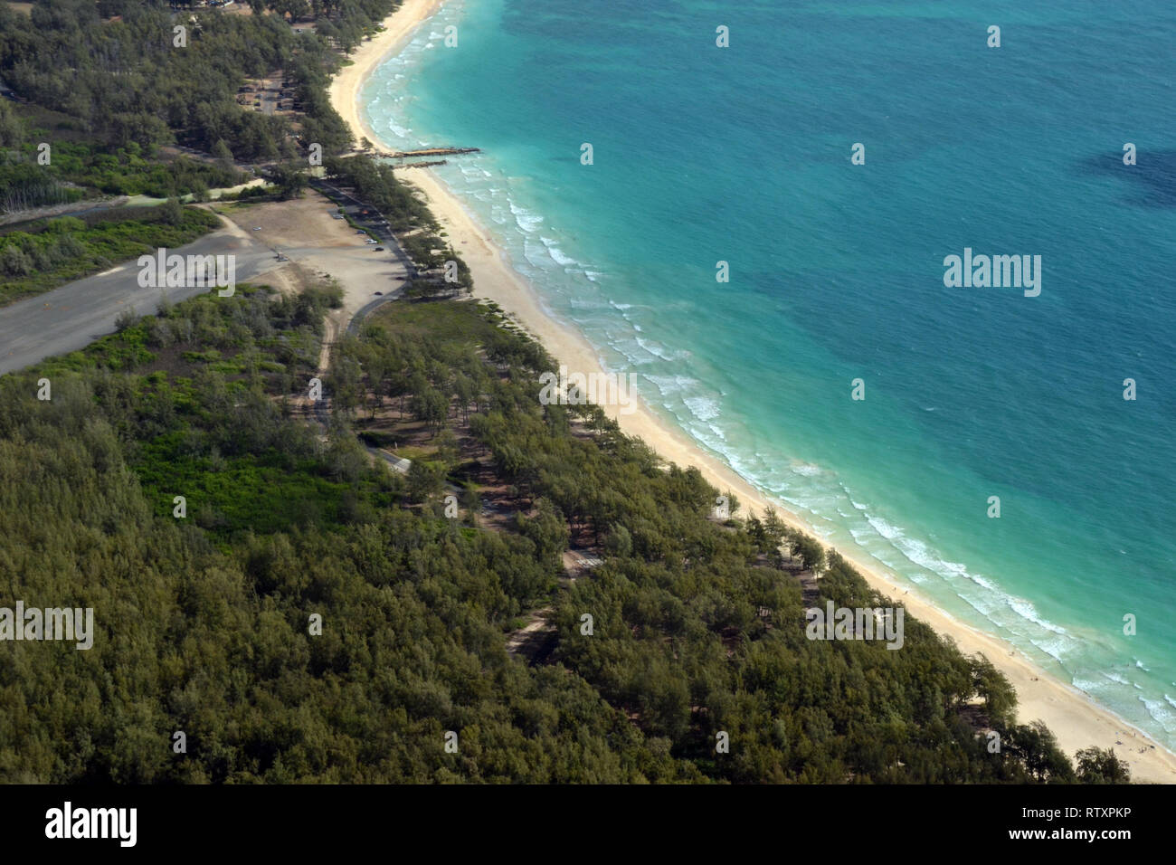 Vue aérienne de Bellows Beach, Oahu, Hawaii, USA Banque D'Images