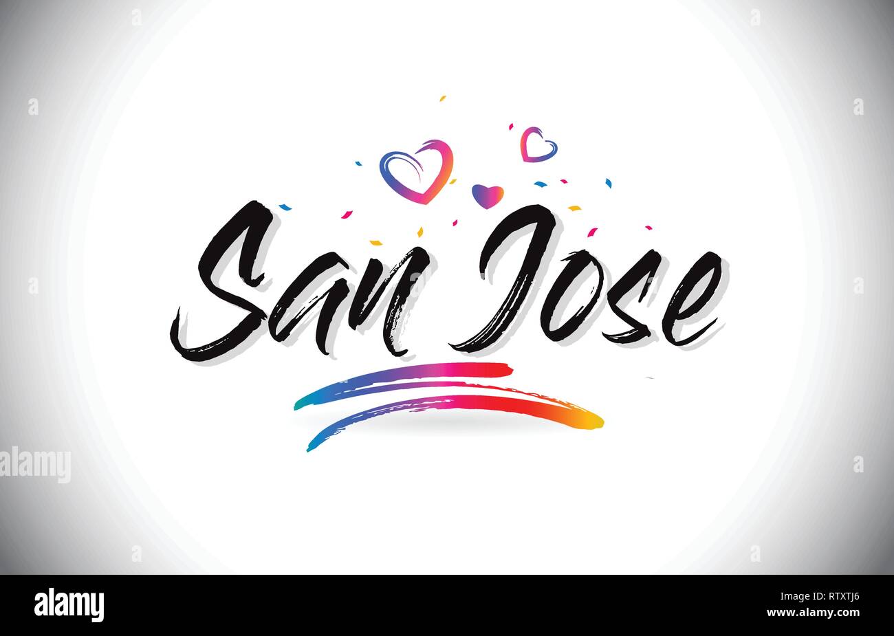 San Jose Bienvenue à mot Texte avec amour Coeurs et manuscrites créatifs font Design Vector Illustration. Illustration de Vecteur