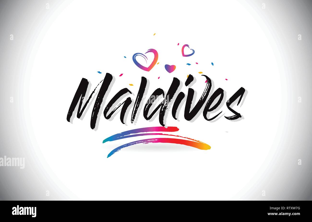 Maldives Bienvenue au mot Texte avec amour Coeurs et manuscrites créatifs font Design Vector Illustration. Illustration de Vecteur