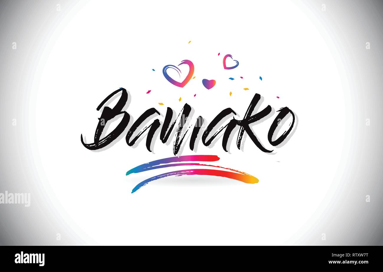 Bienvenue à Bamako mot Texte avec amour Coeurs et manuscrites créatifs font Design Vector Illustration. Illustration de Vecteur