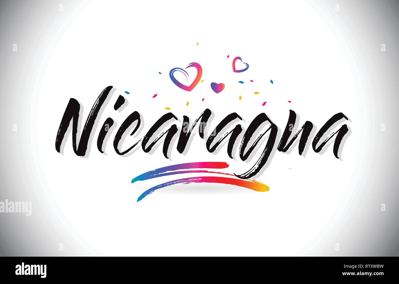 Nicaragua Bienvenue à mot Texte avec amour Coeurs et manuscrites créatifs font Design Vector Illustration. Illustration de Vecteur