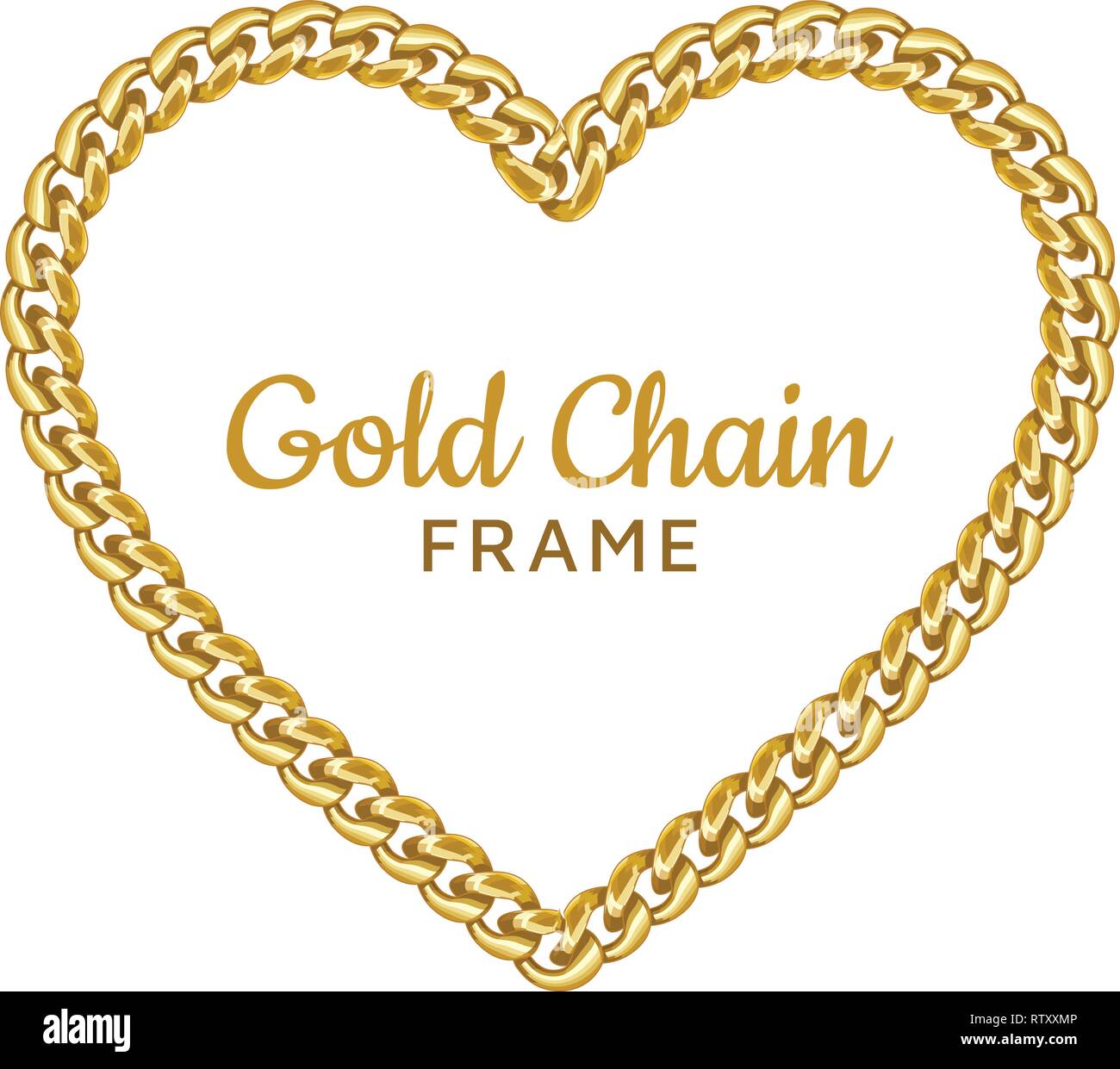 Chaîne d'or heart love border frame. Gerbe de forme. La conception de bijoux. Illustration de Vecteur