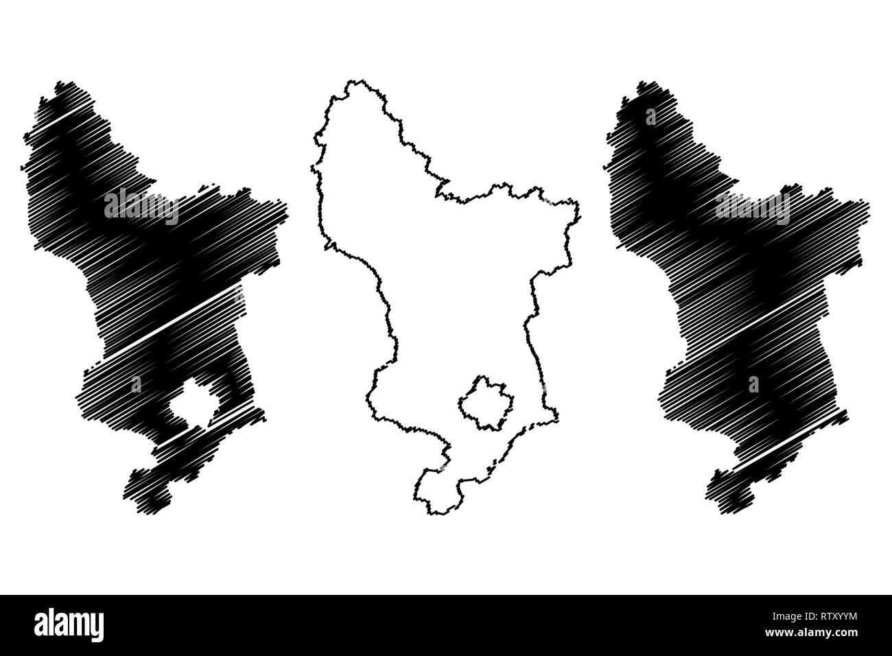 Derbyshire (Royaume-Uni, Angleterre, non-metropolitan county, shire county) map vector illustration gribouillage, croquis du Derbyshire Illustration de Vecteur