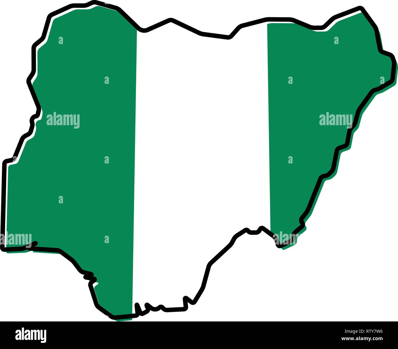 Carte simplifiée du Nigéria aperçu, avec légèrement pliés drapeau sous elle. Illustration de Vecteur