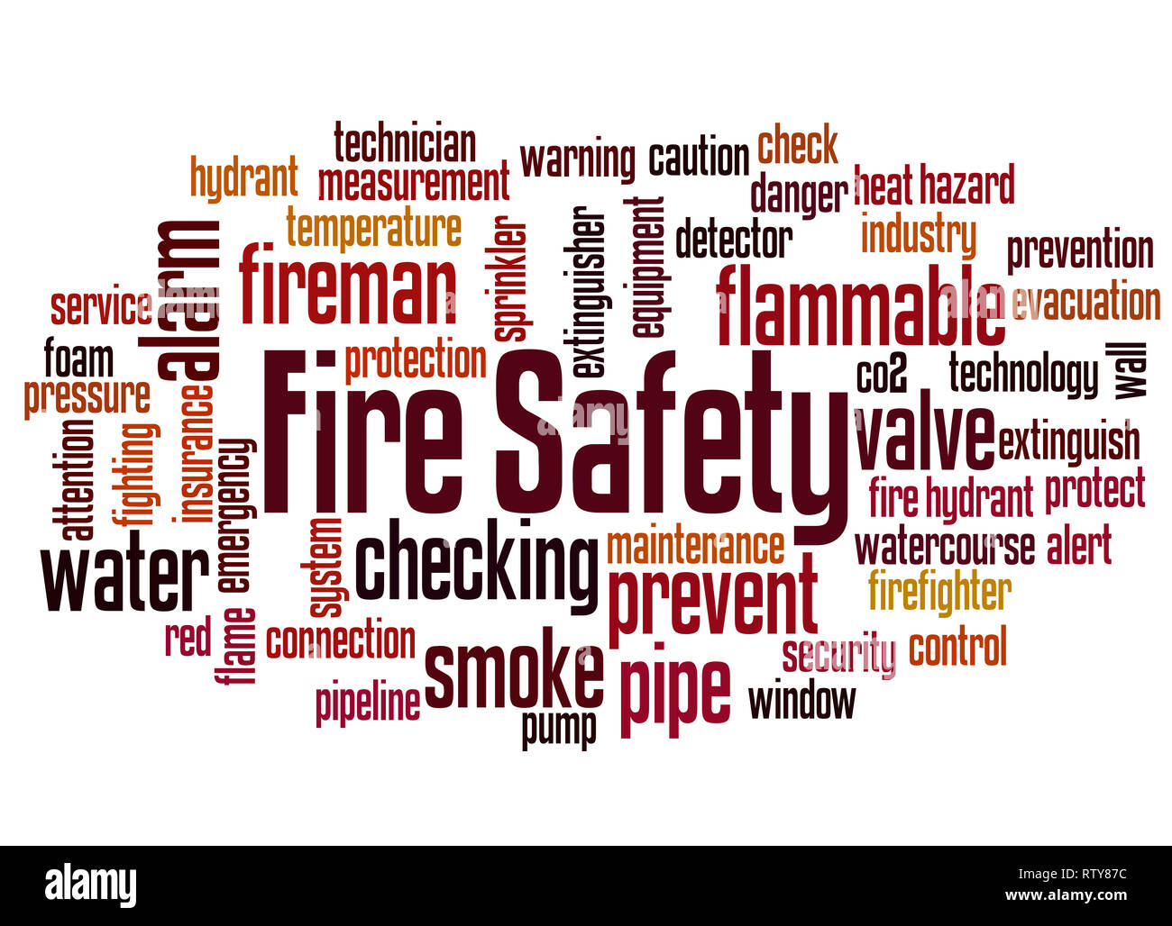 Mot de sécurité incendie concept cloud sur fond blanc. Banque D'Images